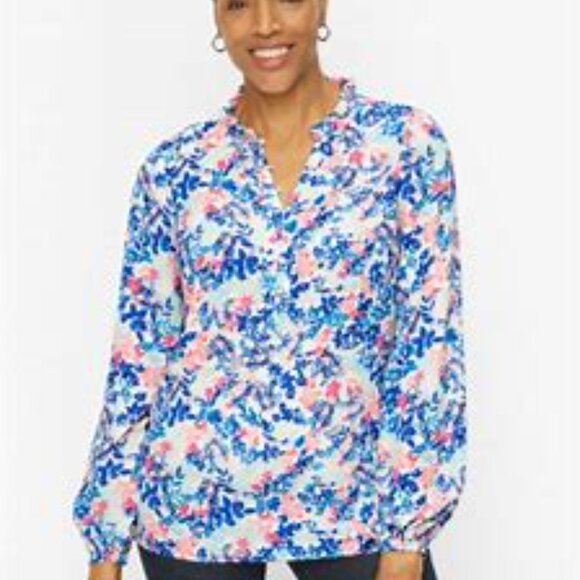 Talbots Tops - Talbots Ruffle Trim Popover Leafy Garden Women's Top Feminine Core Size XL/P